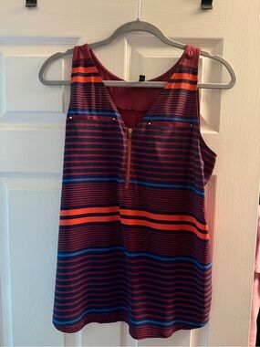 Express Strapless-Look Striped Tank Dress - Burgundy, Orange & Blue